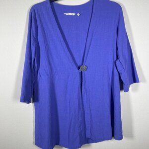 Soft Surrounding Women's 3/4 Sleeve Purple 1 Button Cardigan L Cotton!